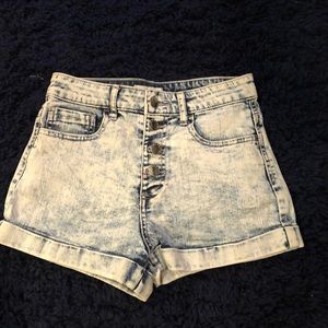 high waist acid washed shorts